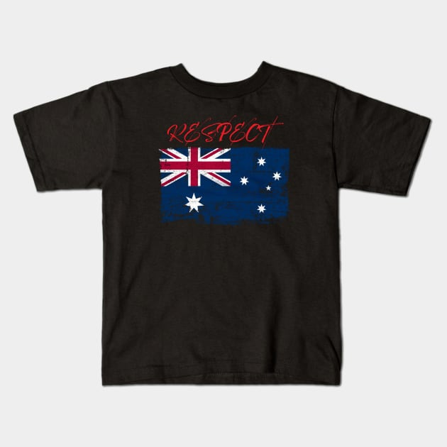 Respect with the Australian worn Flag Kids T-Shirt by Whites Designs